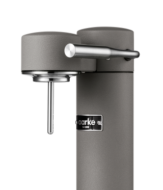 Gray kitchen faucet with a visible brand logo on a white background