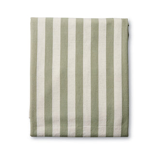 Green and white striped fabric on a white background