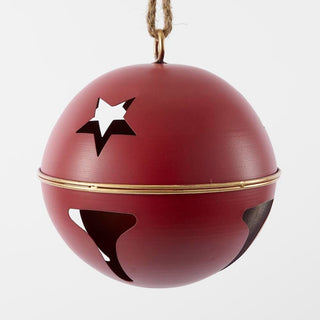 Red bell-shaped ornament with a star cutout on a white background