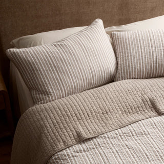 Sinclair Coffee Stripe Quilted Coverlet & Pillow Cases