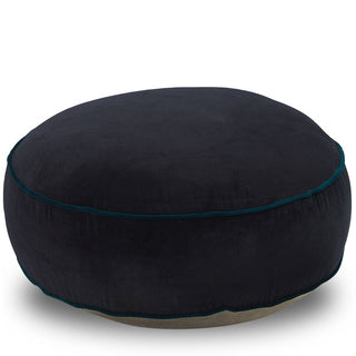 Black ottoman with teal trim on a white background