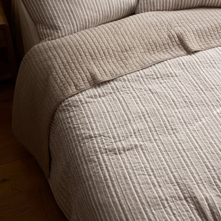 Sinclair Coffee Stripe Quilted Coverlet & Pillow Cases