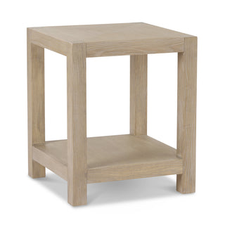 Wooden side table with a shelf on a white background