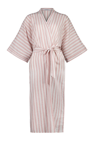 Pink and white striped robe on a white background