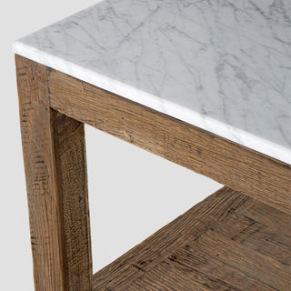 Table with marble top and wooden frame on a white background