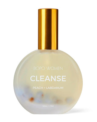 Bopo Women Cleanse perfume bottle with gold cap on a white background
