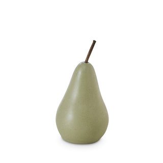 Green ceramic pear on a white background