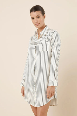 Lolita Striped Boyfriend Night Shirt - Ecru