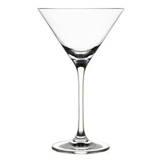 Clear martini glass on a white background