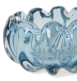 Blue and white marbled glass bowl on a white background