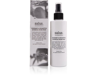 Salus rosemary and eucalyptus botanical room spray with packaging on a white background