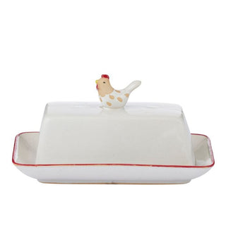 Butter dish with a chicken design on a white background