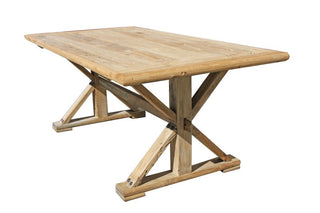 Wooden table with a rustic design on a white background