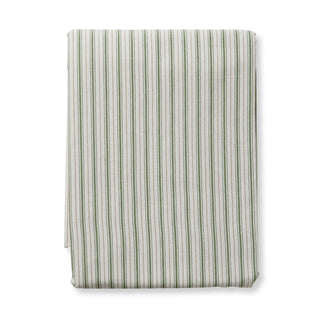 Striped fabric swatch with green and white stripes on a white background